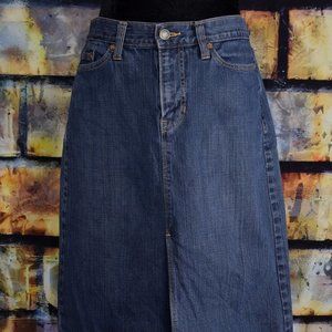 Women's Gap Jeans Blue Medium Wash Denim Midi Skirt w/ Front Slit - 6